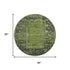 8' Olive Green And Charcoal Oriental Washable Round Rug With UV Protection