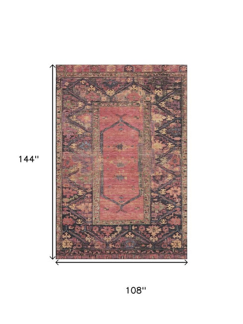 9' X 12' Salmon And Charcoal Oriental Washable Area Rug With UV Protection