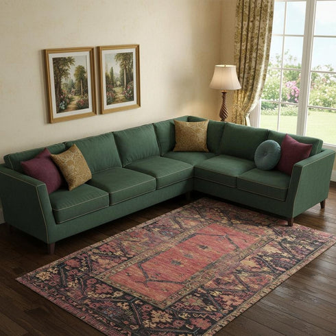 9' X 12' Salmon And Charcoal Oriental Washable Area Rug With UV Protection