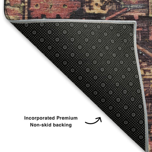 9' X 12' Salmon And Charcoal Oriental Washable Area Rug With UV Protection