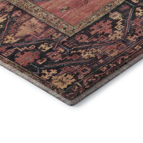 9' X 12' Salmon And Charcoal Oriental Washable Area Rug With UV Protection