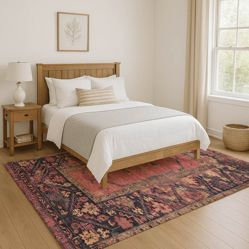 9' X 12' Salmon And Charcoal Oriental Washable Area Rug With UV Protection