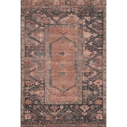 5' X 8' Terra Cotta And Charcoal Oriental Washable Area Rug With UV Protection