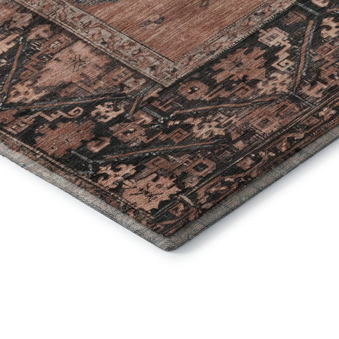 5' X 8' Terra Cotta And Charcoal Oriental Washable Area Rug With UV Protection