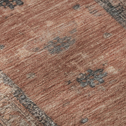 5' X 8' Terra Cotta And Charcoal Oriental Washable Area Rug With UV Protection