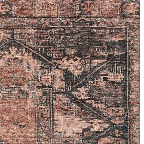 5' X 8' Terra Cotta And Charcoal Oriental Washable Area Rug With UV Protection