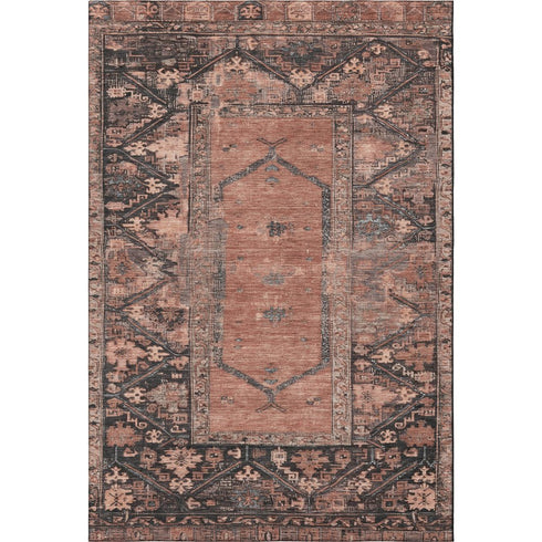 5' X 8' Terra Cotta And Charcoal Oriental Washable Area Rug With UV Protection