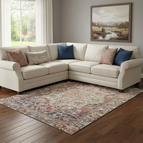 8' X 10' Copper Gray And Ivory Oriental Washable Area Rug With UV Protection