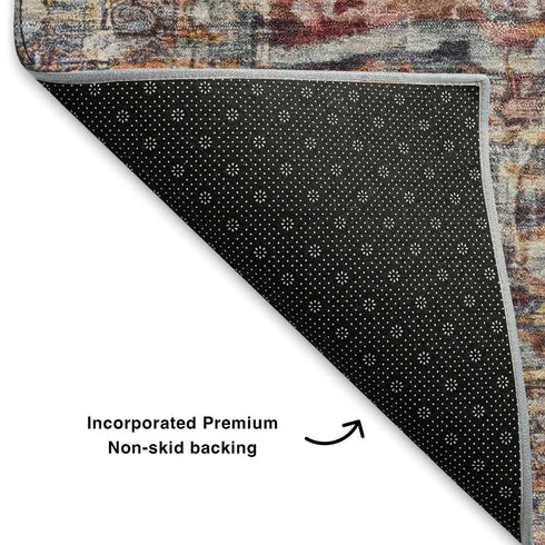 8' X 10' Copper Gray And Ivory Oriental Washable Area Rug With UV Protection