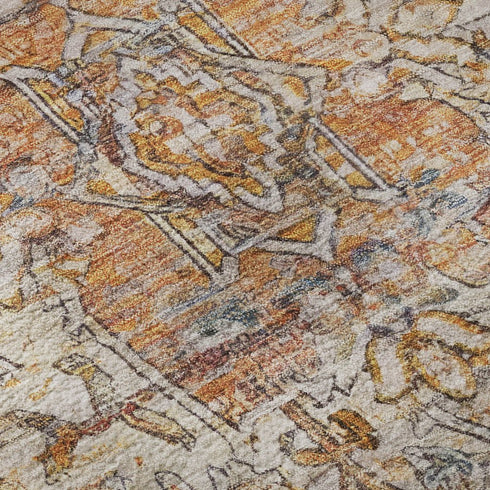 8' X 10' Copper Gray And Ivory Oriental Washable Area Rug With UV Protection