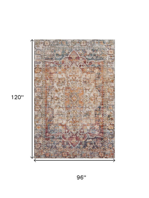 8' X 10' Copper Gray And Ivory Oriental Washable Area Rug With UV Protection