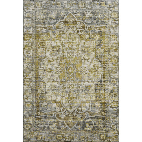 8' X 10' Pewter Gold And Ivory Oriental Washable Area Rug With UV Protection