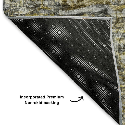 8' X 10' Pewter Gold And Ivory Oriental Washable Area Rug With UV Protection