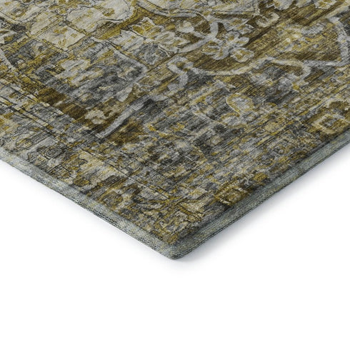 8' X 10' Pewter Gold And Ivory Oriental Washable Area Rug With UV Protection