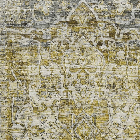 8' X 10' Pewter Gold And Ivory Oriental Washable Area Rug With UV Protection