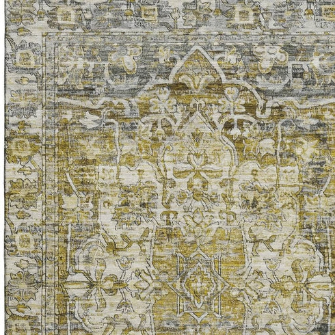 8' X 10' Pewter Gold And Ivory Oriental Washable Area Rug With UV Protection