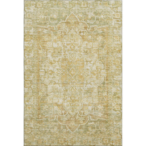 8' X 10' Tan Gold And Ivory Oriental Washable Area Rug With UV Protection