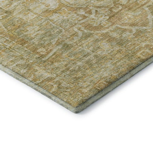 8' X 10' Tan Gold And Ivory Oriental Washable Area Rug With UV Protection