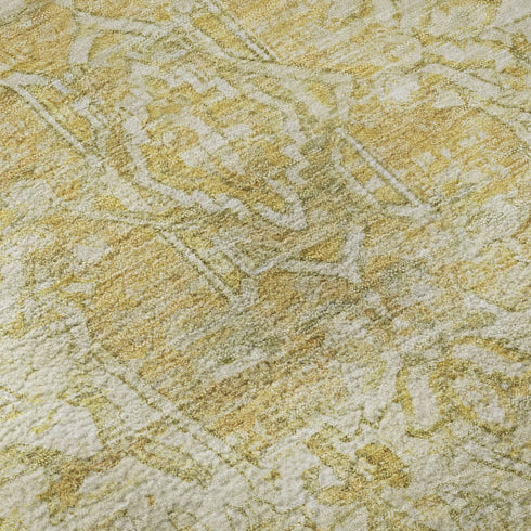 8' X 10' Tan Gold And Ivory Oriental Washable Area Rug With UV Protection