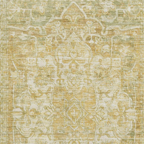 8' X 10' Tan Gold And Ivory Oriental Washable Area Rug With UV Protection