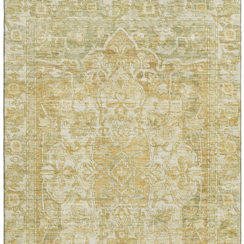 8' X 10' Tan Gold And Ivory Oriental Washable Area Rug With UV Protection
