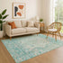 5' X 8' Teal Ivory And Beige Oriental Washable Area Rug With UV Protection