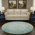 8' Teal Ivory And Beige Oriental Washable Round Rug With UV Protection