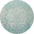 8' Teal Ivory And Beige Oriental Washable Round Rug With UV Protection