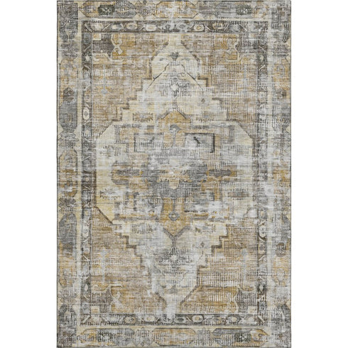 5' X 8' Brown Gray And Silver Oriental Washable Area Rug With UV Protection