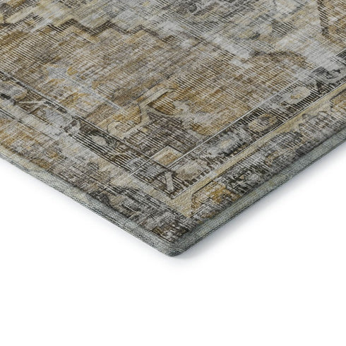 5' X 8' Brown Gray And Silver Oriental Washable Area Rug With UV Protection