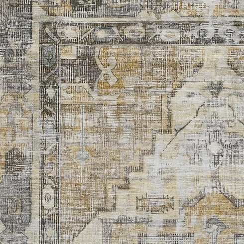 5' X 8' Brown Gray And Silver Oriental Washable Area Rug With UV Protection