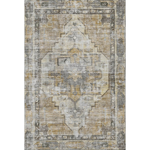 5' X 8' Brown Gray And Silver Oriental Washable Area Rug With UV Protection