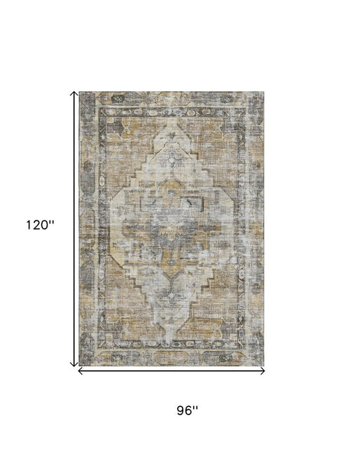 8' X 10' Brown Gray And Silver Oriental Washable Area Rug With UV Protection