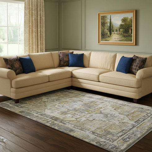 8' X 10' Brown Gray And Silver Oriental Washable Area Rug With UV Protection