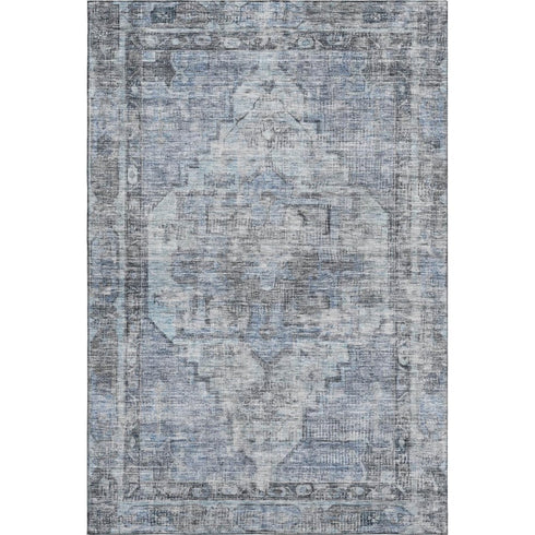 5' X 8' Blue And Gray Oriental Washable Area Rug With UV Protection