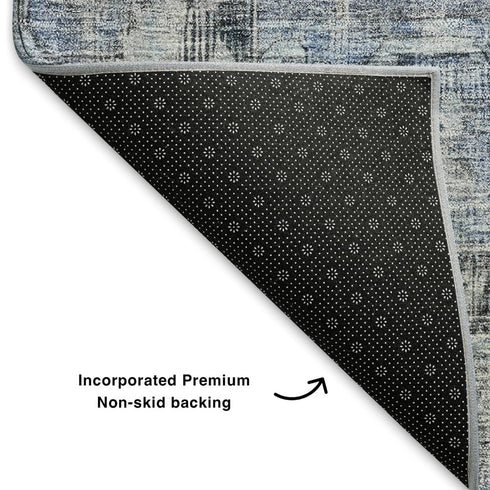 5' X 8' Blue And Gray Oriental Washable Area Rug With UV Protection