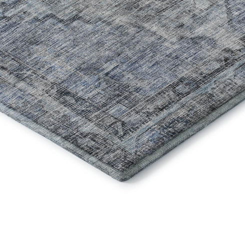 5' X 8' Blue And Gray Oriental Washable Area Rug With UV Protection