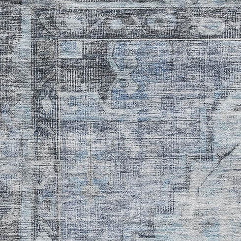 5' X 8' Blue And Gray Oriental Washable Area Rug With UV Protection
