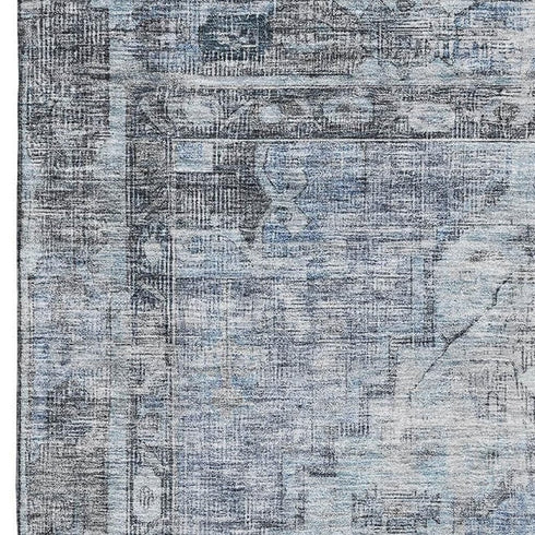 5' X 8' Blue And Gray Oriental Washable Area Rug With UV Protection