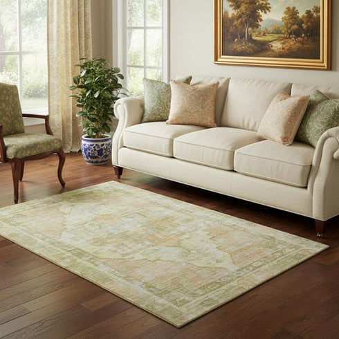 5' X 8' Gold And Ivory Oriental Washable Area Rug With UV Protection