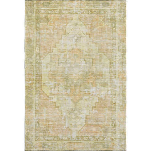 5' X 8' Gold And Ivory Oriental Washable Area Rug With UV Protection