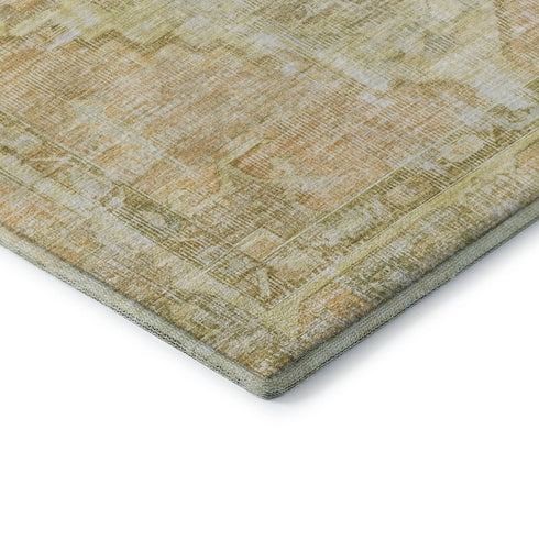 5' X 8' Gold And Ivory Oriental Washable Area Rug With UV Protection
