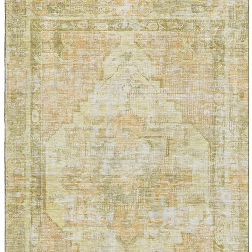 5' X 8' Gold And Ivory Oriental Washable Area Rug With UV Protection