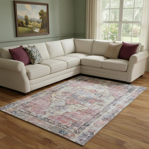 8' X 10' Rust Gray And Gold Oriental Washable Area Rug With UV Protection
