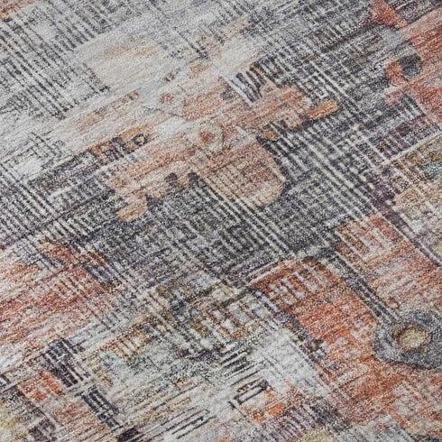 8' X 10' Rust Gray And Gold Oriental Washable Area Rug With UV Protection