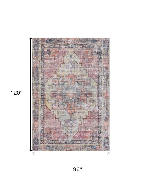 8' X 10' Rust Gray And Gold Oriental Washable Area Rug With UV Protection
