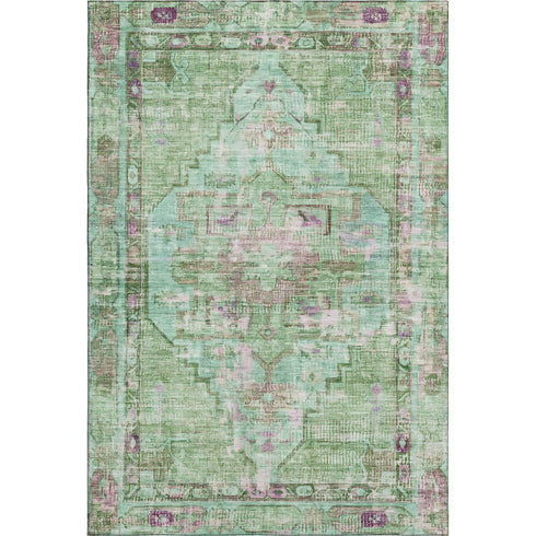 9' X 12' Artichoke Green Lavender And Teal Oriental Washable Area Rug With UV Protection