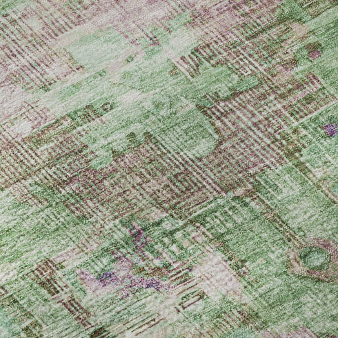9' X 12' Artichoke Green Lavender And Teal Oriental Washable Area Rug With UV Protection
