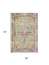 5' X 8' Lime Green Purple And Beige Oriental Washable Area Rug With UV Protection