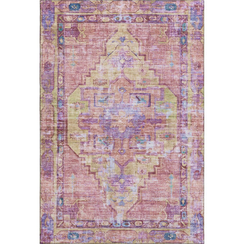 9' X 12' Pink Purple And Blue Oriental Washable Area Rug With UV Protection